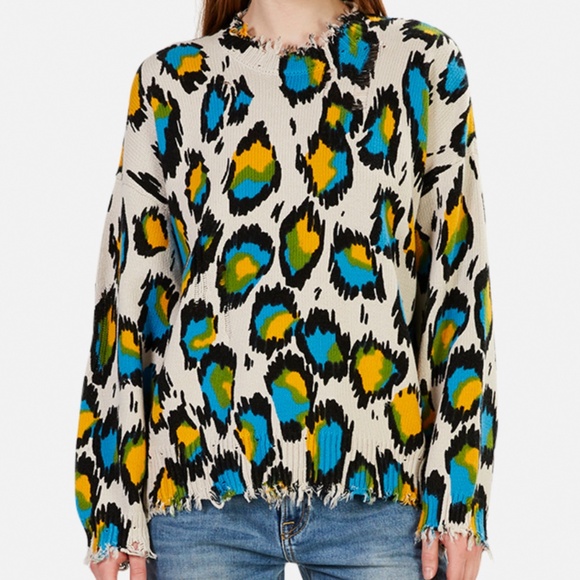 $425 R13 Multicolor Leopard Oversized Sweater Size XS - Picture 1 of 8